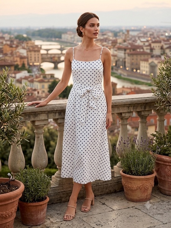 kate spade Dresses & Skirts - kate spade White with Navy Polka Dot Midi Dress